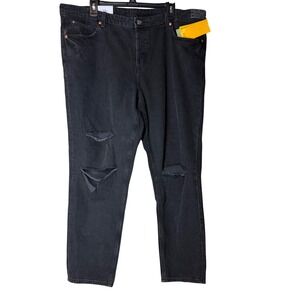 H&M Womens Sz 18 Boyfriend Jeans Black Distressed Ripped Low Waist Loose Fit NWT